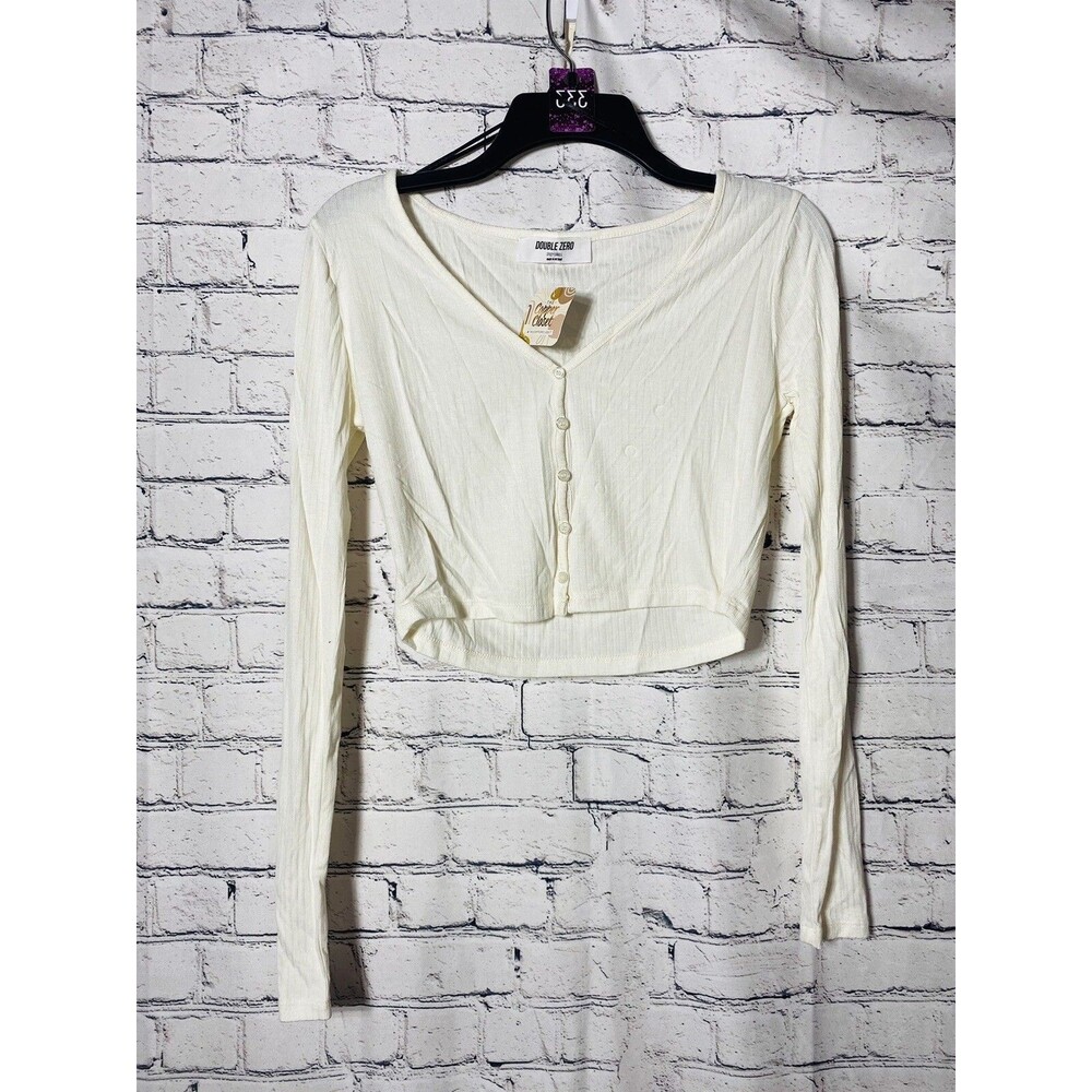 Double Zero New Women’s Long Sleeve Irony Button Front Crop Top. Size S